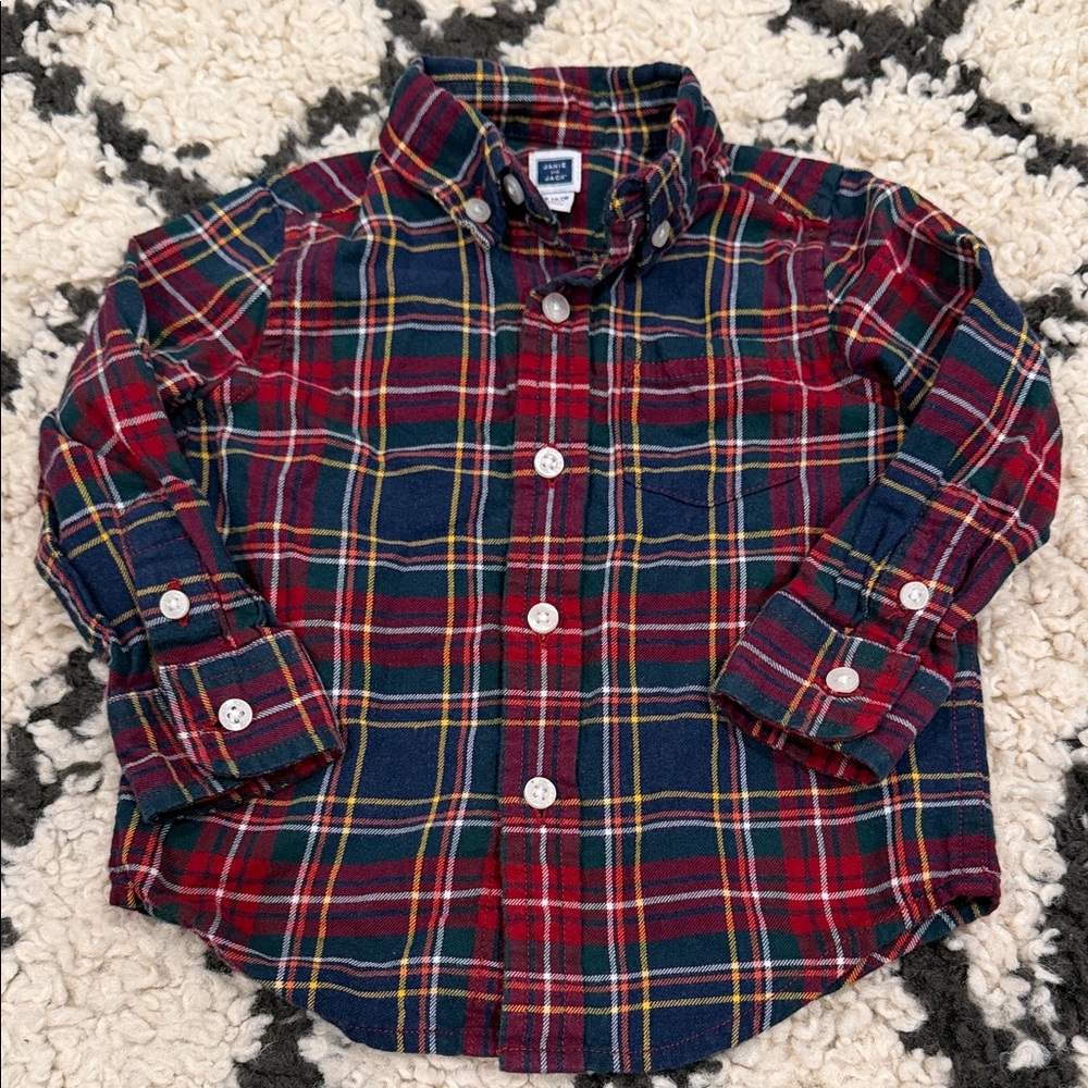 Janie and Jack Red, Navy & Yellow Plaid Button-Down Shirt